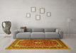 Machine Washable Medallion Yellow Traditional Rug in a Living Room, wshtr3876yw