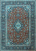 Machine Washable Medallion Light Blue Traditional Rug, wshtr3876lblu