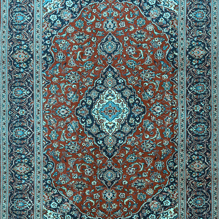 Machine Washable Medallion Light Blue Traditional Rug, wshtr3876lblu