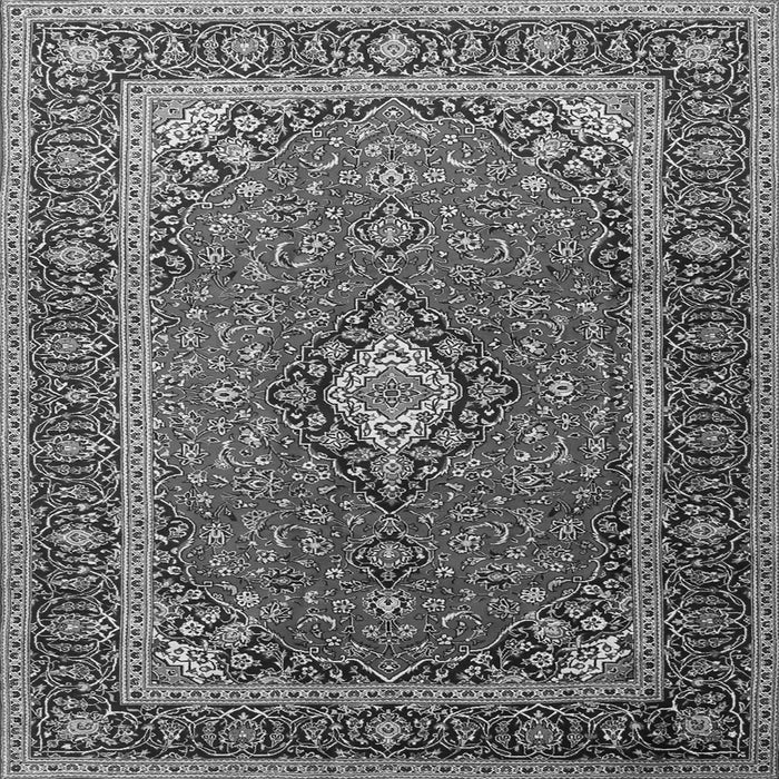 Round Machine Washable Medallion Gray Traditional Rug, wshtr3876gry
