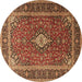 Round Medallion Brown Traditional Rug, tr3876brn