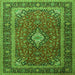 Round Machine Washable Medallion Green Traditional Area Rugs, wshtr3876grn