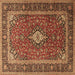 Square Machine Washable Medallion Brown Traditional Rug, wshtr3876brn