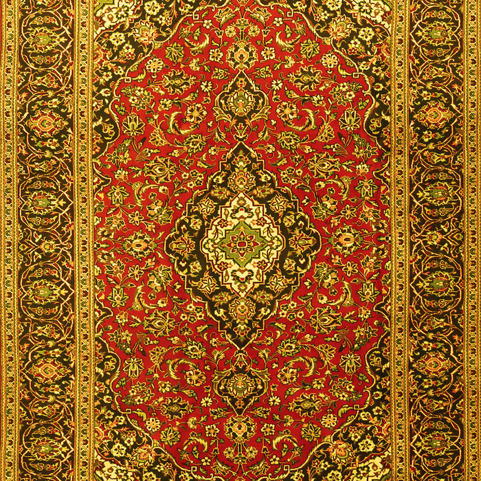 Machine Washable Medallion Yellow Traditional Rug, wshtr3876yw