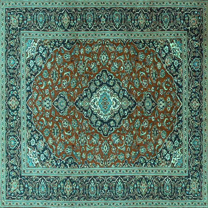 Square Machine Washable Medallion Turquoise Traditional Area Rugs, wshtr3876turq