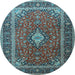 Round Medallion Light Blue Traditional Rug, tr3876lblu