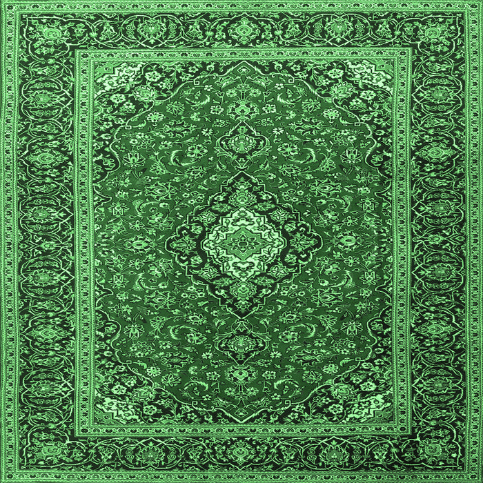 Square Medallion Emerald Green Traditional Rug, tr3876emgrn