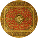 Round Machine Washable Medallion Yellow Traditional Rug, wshtr3876yw