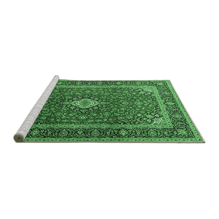 Sideview of Machine Washable Medallion Emerald Green Traditional Area Rugs, wshtr3876emgrn
