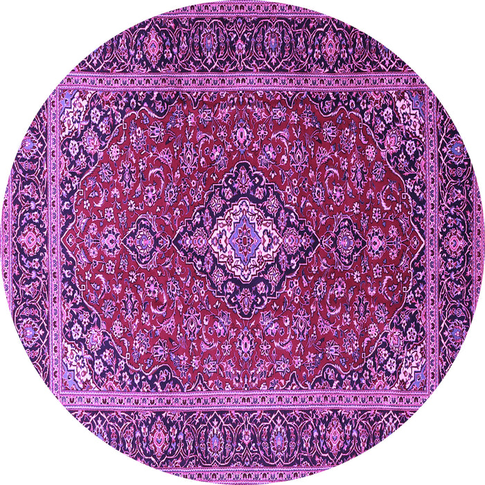 Round Machine Washable Medallion Purple Traditional Area Rugs, wshtr3876pur
