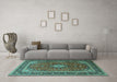 Machine Washable Medallion Turquoise Traditional Area Rugs in a Living Room,, wshtr3876turq