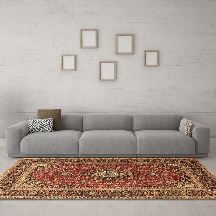 Machine Washable Medallion Brown Traditional Rug in a Living Room,, wshtr3876brn