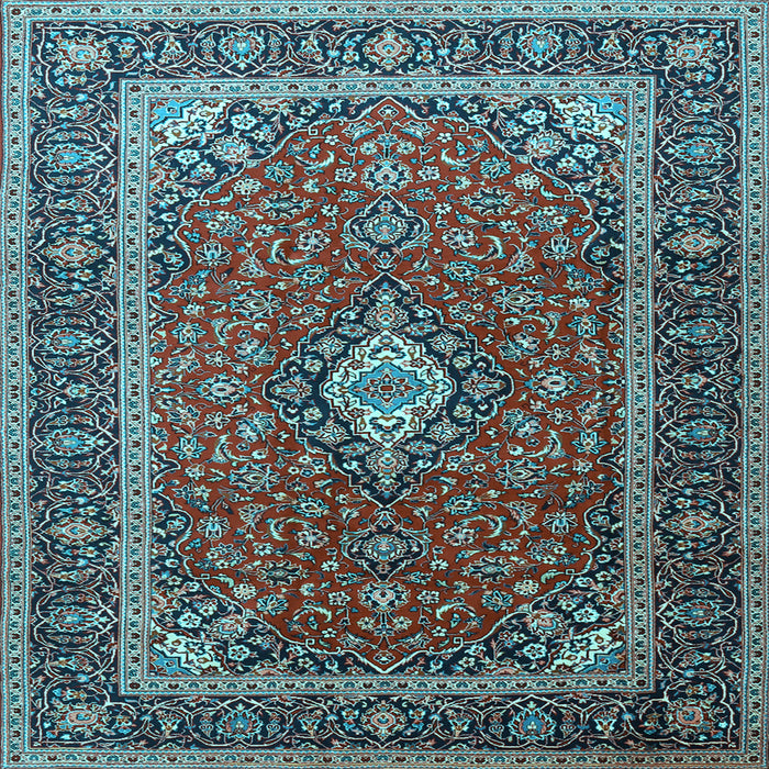 Square Medallion Light Blue Traditional Rug, tr3876lblu