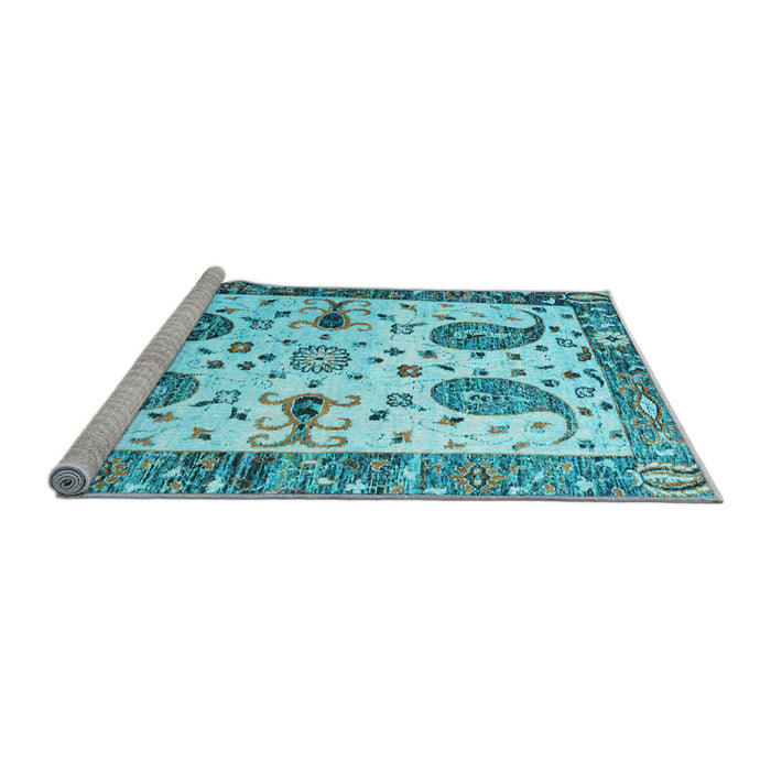 Sideview of Machine Washable Persian Light Blue Traditional Rug, wshtr3877lblu