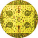 Round Persian Yellow Traditional Rug, tr3877yw