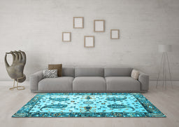 Machine Washable Persian Light Blue Traditional Rug in a Living Room, wshtr3877lblu