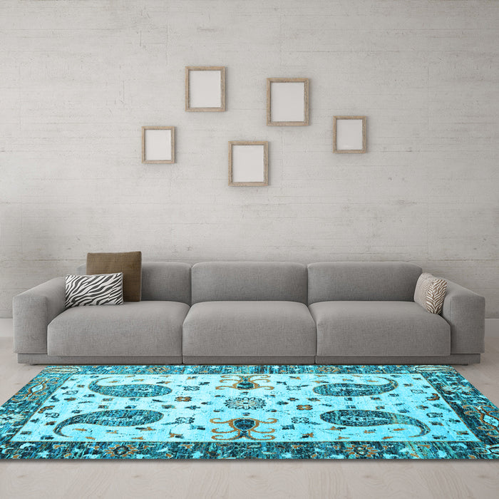 Machine Washable Persian Light Blue Traditional Rug in a Living Room, wshtr3877lblu