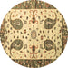 Round Persian Brown Traditional Rug, tr3877brn