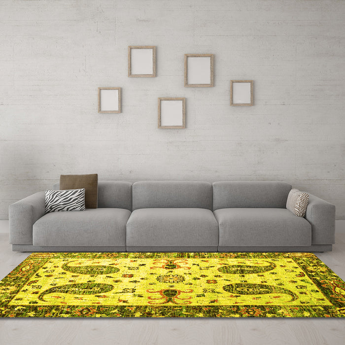 Machine Washable Persian Yellow Traditional Rug in a Living Room, wshtr3877yw