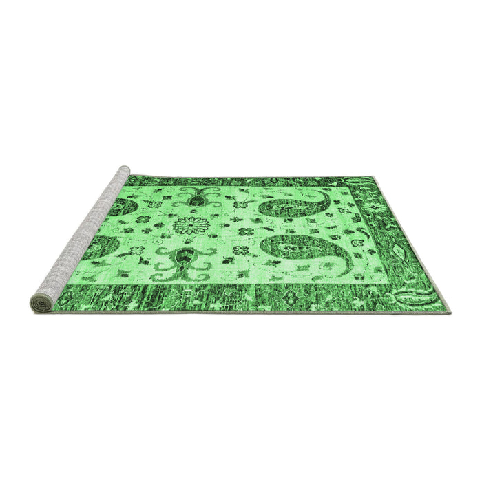 Sideview of Machine Washable Persian Emerald Green Traditional Area Rugs, wshtr3877emgrn