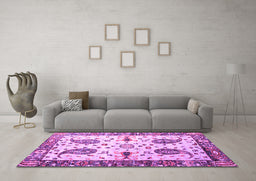 Machine Washable Persian Pink Traditional Rug in a Living Room, wshtr3877pnk