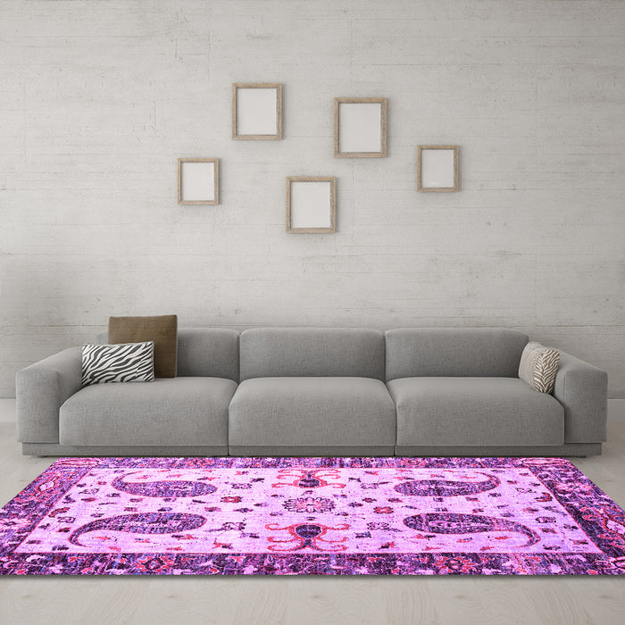 Machine Washable Persian Pink Traditional Rug in a Living Room, wshtr3877pnk