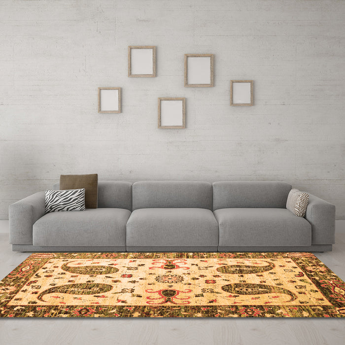 Machine Washable Persian Orange Traditional Area Rugs in a Living Room, wshtr3877org