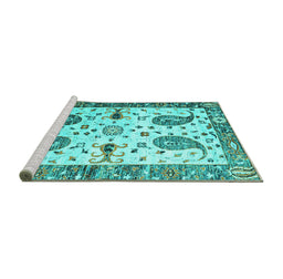 Sideview of Machine Washable Persian Turquoise Traditional Area Rugs, wshtr3877turq