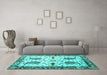 Machine Washable Persian Turquoise Traditional Area Rugs in a Living Room,, wshtr3877turq