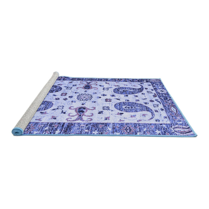 Sideview of Machine Washable Persian Blue Traditional Rug, wshtr3877blu