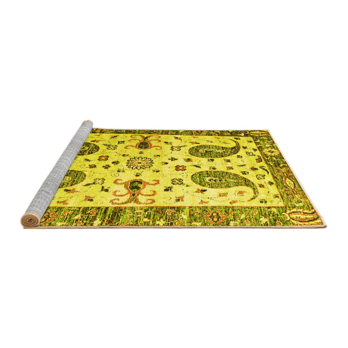 Sideview of Machine Washable Persian Yellow Traditional Rug, wshtr3877yw
