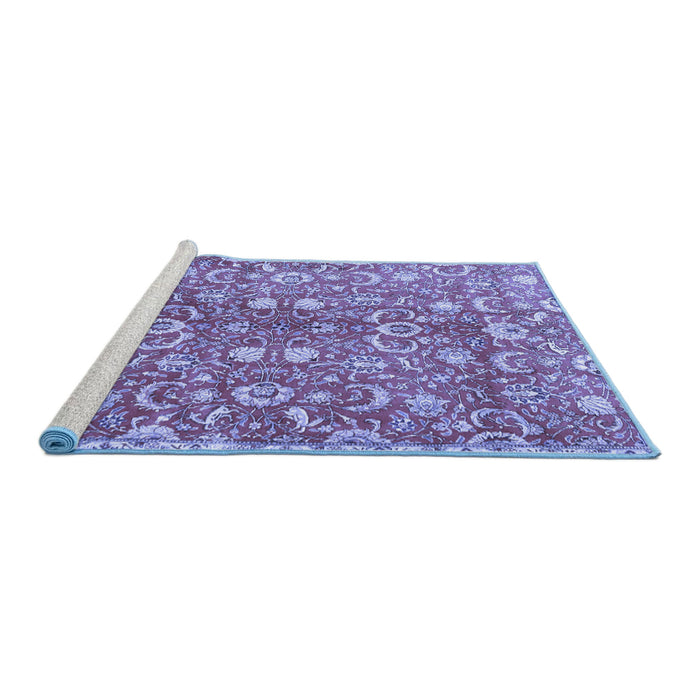 Sideview of Machine Washable Persian Blue Traditional Rug, wshtr3878blu