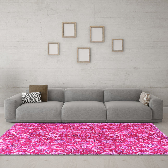 Machine Washable Persian Pink Traditional Rug in a Living Room, wshtr3878pnk