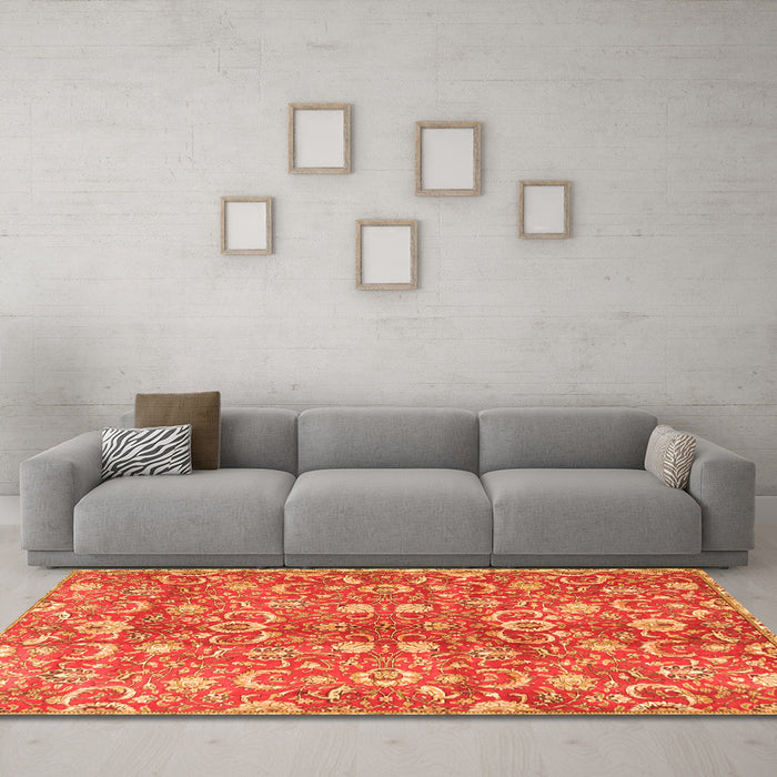 Machine Washable Persian Orange Traditional Area Rugs in a Living Room, wshtr3878org