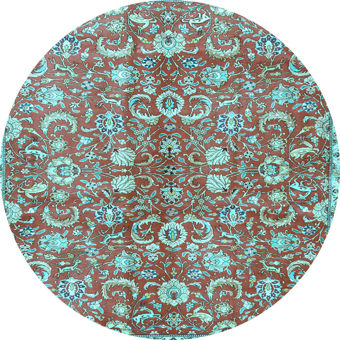 Round Machine Washable Persian Light Blue Traditional Rug, wshtr3878lblu