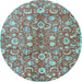 Round Machine Washable Persian Light Blue Traditional Rug, wshtr3878lblu