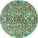 Round Machine Washable Persian Turquoise Traditional Area Rugs, wshtr3878turq