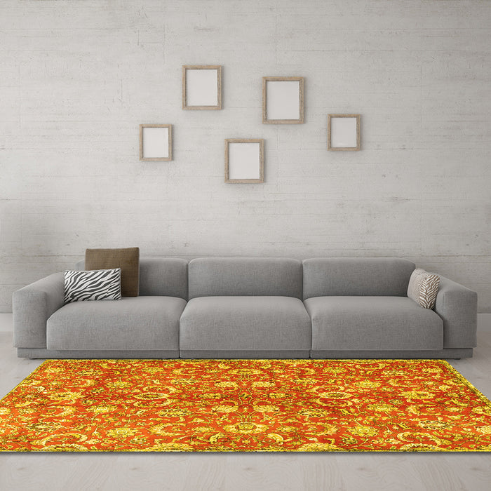Machine Washable Persian Yellow Traditional Rug in a Living Room, wshtr3878yw