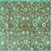 Square Machine Washable Persian Turquoise Traditional Area Rugs, wshtr3878turq