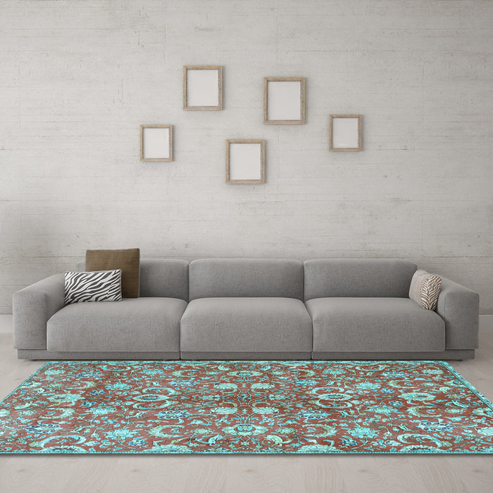 Machine Washable Persian Light Blue Traditional Rug in a Living Room, wshtr3878lblu