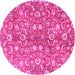 Round Machine Washable Persian Pink Traditional Rug, wshtr3878pnk