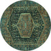 Round Persian Turquoise Traditional Rug, tr3879turq