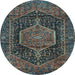 Round Persian Light Blue Traditional Rug, tr3879lblu