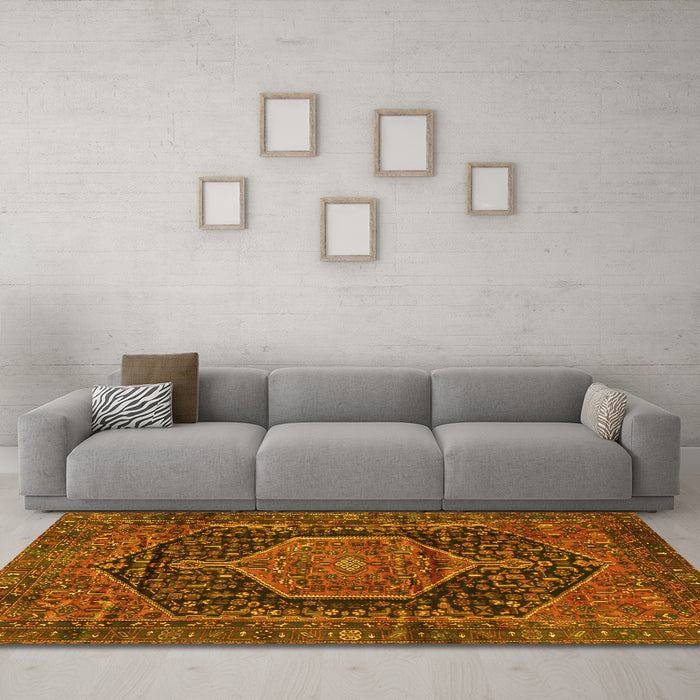 Machine Washable Persian Yellow Traditional Rug in a Living Room, wshtr3879yw