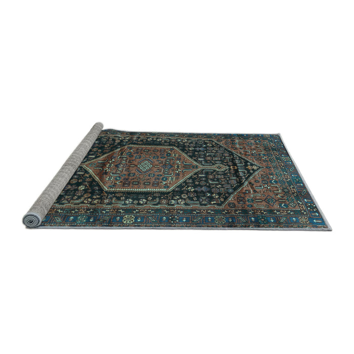 Sideview of Machine Washable Persian Light Blue Traditional Rug, wshtr3879lblu