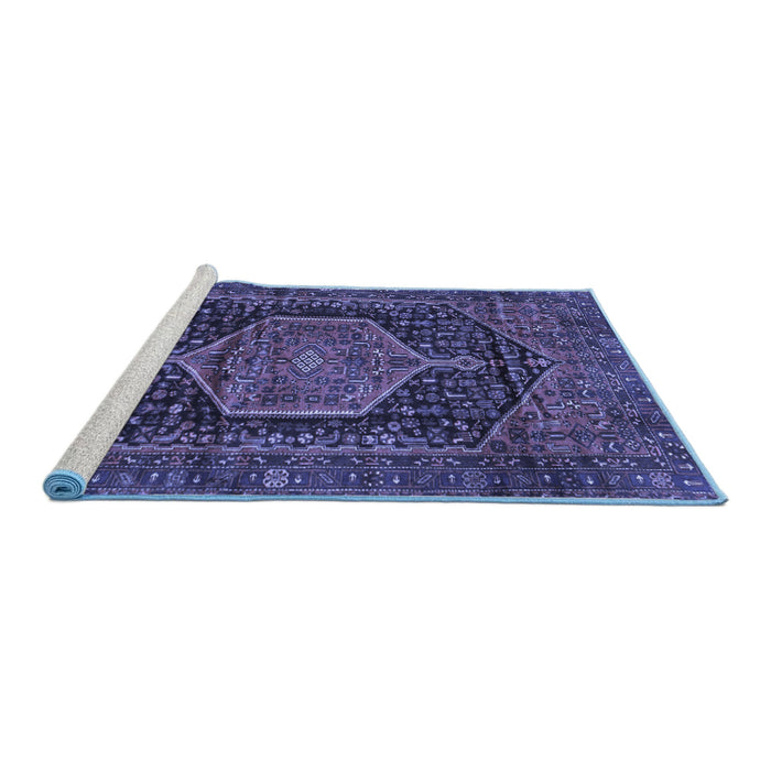 Sideview of Machine Washable Persian Blue Traditional Rug, wshtr3879blu