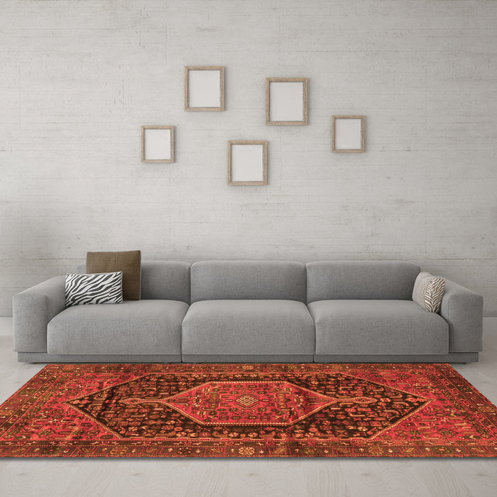 Machine Washable Persian Orange Traditional Area Rugs in a Living Room, wshtr3879org