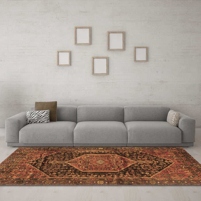 Machine Washable Persian Brown Traditional Rug in a Living Room,, wshtr3879brn