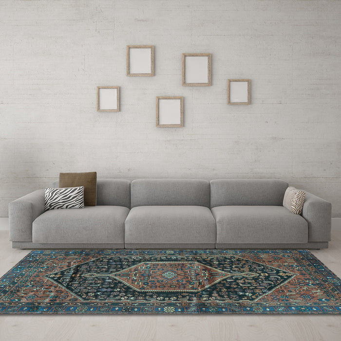Machine Washable Persian Light Blue Traditional Rug in a Living Room, wshtr3879lblu