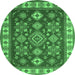 Round Geometric Emerald Green Traditional Rug, tr387emgrn